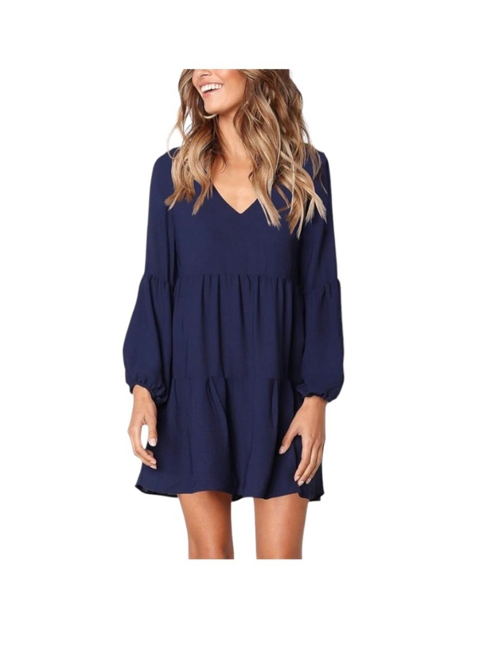 Amoretu Summer Tunic Dress V Neck Casual Loose Flowy  Dress Medium